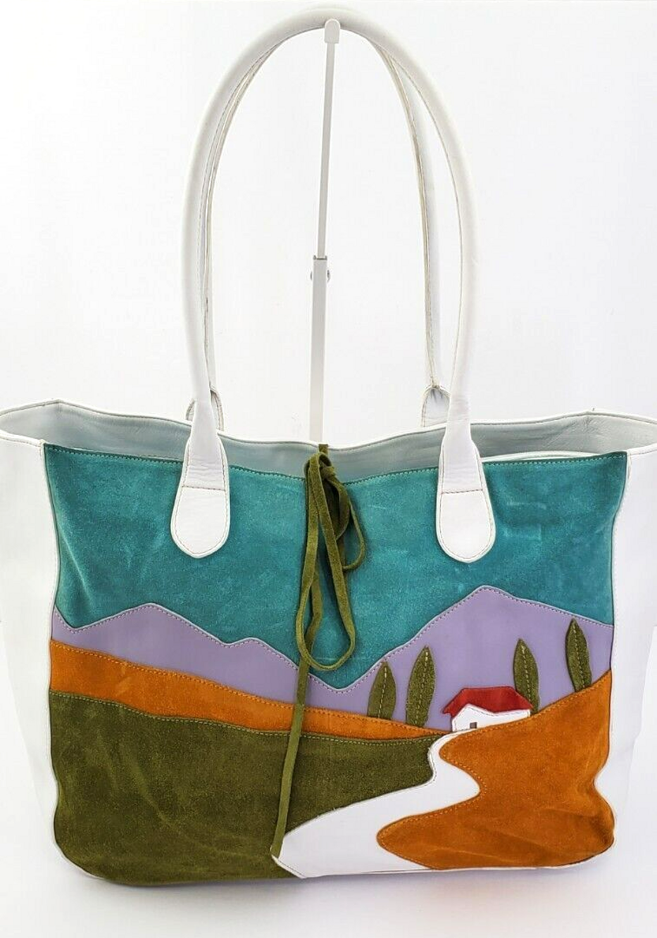 Claudia Firenze Tuscan Countryside Applique Suede/Italian Leather White XL Tote